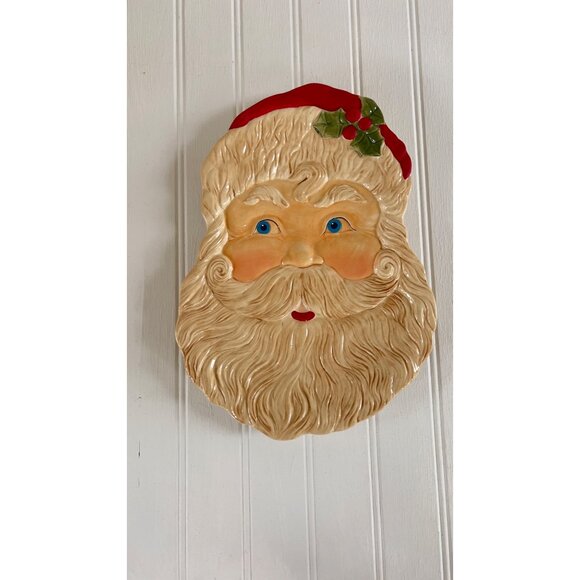 Vintage Department 56 Santa Claus Face Ceramic Plate Holiday Decor - Picture 1 of 10
